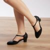 Dance Shoes | Women’s Ballroom Shoes T-Strap Block Heel Faux Leather Indoor Solid Color Dance Shoes Black – Womens