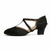 Dance Shoes | Women’s Ballroom Shoes T-Strap Chunky Heel Block Heel Satin Indoor Solid Color Dance Shoes Black – Womens