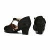 Dance Shoes | Women’s Ballroom Shoes T-Strap Chunky Heel Block Heel Satin Indoor Solid Color Dance Shoes Black – Womens