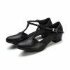 Dance Shoes | Women’s Ballroom Shoes T-Strap Faux Leather Indoor Solid Color Dance Shoes Black – Womens