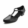 Dance Shoes | Women’s Ballroom Shoes T-Strap Faux Leather Indoor Solid Color Dance Shoes Black – Womens