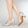 Dance Shoes | Women’s Ballroom Shoes T-Strap Flare Heel Glitter Indoor Dance Shoes Silver – Womens