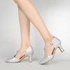 Dance Shoes | Women’s Ballroom Shoes T-Strap Flare Heel Glitter Indoor Dance Shoes Silver – Womens