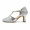 Dance Shoes | Women’s Ballroom Shoes T-Strap Flare Heel Glitter Indoor Dance Shoes Silver – Womens