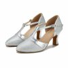 Dance Shoes | Women’s Ballroom Shoes T-Strap Flare Heel Glitter Indoor Dance Shoes Silver – Womens