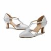 Dance Shoes | Women’s Ballroom Shoes T-Strap Flare Heel Glitter Indoor Dance Shoes Silver – Womens