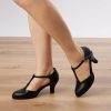 Dance Shoes | Women’s Ballroom Shoes T-Strap High Heel Faux Leather Indoor Solid Color Dance Shoes Black – Womens