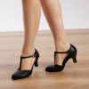 Dance Shoes | Women’s Ballroom Shoes T-Strap High Heel Faux Leather Indoor Solid Color Dance Shoes Black – Womens