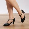 Dance Shoes | Women’s Ballroom Shoes T-Strap High Heel Faux Leather Indoor Solid Color Dance Shoes Black – Womens