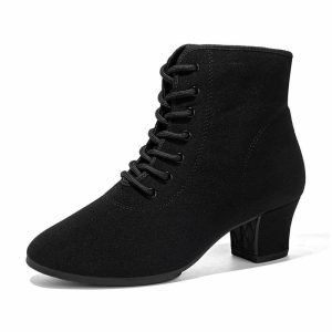 Dance Shoes | Women’s Dance Boots Lace-up Canvas Dance Shoes Black – Womens