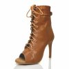 Dance Shoes | Women’s Dance Boots Lace-up Cone Heel Leatherette Indoor Solid Color Dance Shoes Brown – Womens