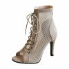 Dance Shoes | Women’s Dance Boots Lace-up High Heel Leatherette Mesh Indoor Solid Color Dance Shoes Apricot – Womens