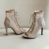 Dance Shoes | Women’s Dance Boots Lace-up High Heel Leatherette Mesh Indoor Solid Color Dance Shoes Apricot – Womens