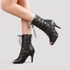 Dance Shoes | Women’s Dance Boots Lace-up High Heel Mesh Faux Leather Indoor Solid Color Dance Shoes Brown – Womens