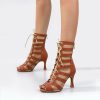 Dance Shoes | Women’s Dance Boots Latin Shoes Lace-up Flare Heel Mesh Faux Leather Indoor Solid Color Dance Shoes Brown – Womens