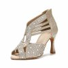 Dance Shoes | Women’s Imitation Pearl Rhinestone Flare Heel Leatherette Indoor Solid Color Dance Shoes Gold – Womens