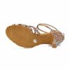 Dance Shoes | Women’s Latin Shoes Beading Rhinestone Flare Heel Satin Indoor Color Block Dance Shoes Brown – Womens