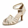 Dance Shoes | Women’s Latin Shoes Beading Rhinestone Flare Heel Satin Indoor Color Block Dance Shoes Brown – Womens