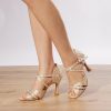 Dance Shoes | Women’s Latin Shoes Beading Rhinestone Flare Heel Satin Indoor Solid Color Dance Shoes Champagne – Womens