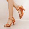 Dance Shoes | Women’s Latin Shoes Buckle Flare Heel Satin Indoor Dance Shoes Bronze – Womens