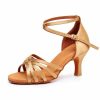 Dance Shoes | Women’s Latin Shoes Buckle Flare Heel Satin Indoor Dance Shoes Bronze – Womens