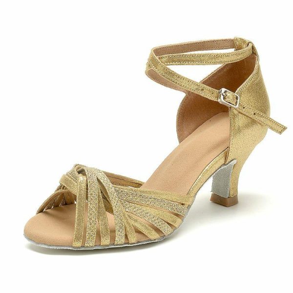 Dance Shoes | Women’s Latin Shoes Buckle High Heel PU Leather Indoor Solid Color Dance Shoes Gold – Womens