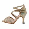 Dance Shoes | Women’s Latin Shoes Buckle Rhinestone Flare Heel Glitter Indoor Color Block Dance Shoes Gold – Womens