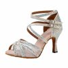 Dance Shoes | Women’s Latin Shoes Buckle Rhinestone Flare Heel Glitter Indoor Color Block Dance Shoes Gold – Womens