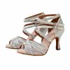 Dance Shoes | Women’s Latin Shoes Buckle Rhinestone Flare Heel Glitter Indoor Color Block Dance Shoes Gold – Womens