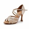 Dance Shoes | Women’s Latin Shoes Flare Heel Faux Leather Indoor Solid Color Dance Shoes Champagne – Womens