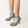 Dance Shoes | Women’s Latin Shoes Flare Heel Glitter Indoor Dance Shoes Green – Womens