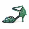 Dance Shoes | Women’s Latin Shoes Flare Heel Glitter Indoor Dance Shoes Green – Womens