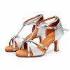 Dance Shoes | Women’s Latin Shoes High Heel Glitter Faux Leather Indoor Color Block Dance Shoes Silver – Womens