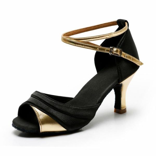 Dance Shoes | Women’s Latin Shoes High Heel Satin Indoor Color Block Dance Shoes Gold – Womens