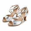 Dance Shoes | Women’s Latin Shoes Hollow-out Flare Heel PU Leather Indoor Solid Color Dance Shoes Silver – Womens