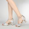 Dance Shoes | Women’s Latin Shoes Hollow-out Flare Heel PU Leather Indoor Solid Color Dance Shoes Silver – Womens