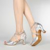 Dance Shoes | Women’s Latin Shoes Hollow-out Flare Heel PU Leather Indoor Solid Color Dance Shoes Silver – Womens