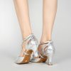 Dance Shoes | Women’s Latin Shoes Hollow-out Flare Heel PU Leather Indoor Solid Color Dance Shoes Silver – Womens