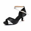 Dance Shoes | Women’s Latin Shoes Low Heel Satin Faux Leather Indoor Color Block Dance Shoes Silver – Womens