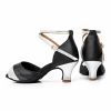 Dance Shoes | Women’s Latin Shoes Low Heel Satin Faux Leather Indoor Color Block Dance Shoes Silver – Womens