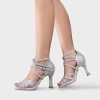 Dance Shoes | Women’s Latin Shoes Rhinestone Flare Heel Glitter Indoor Solid Color Dance Shoes Silver – Womens