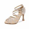 Dance Shoes | Women’s Latin Shoes Rhinestone Flare Heel Glitter Indoor Solid Color Dance Shoes Silver – Womens