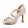 Dance Shoes | Women’s Latin Shoes Rhinestone Flare Heel Satin Indoor Color Block Dance Shoes Nude – Womens