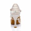 Dance Shoes | Women’s Latin Shoes Rhinestone Flare Heel Satin Indoor Color Block Dance Shoes Nude – Womens