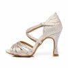 Dance Shoes | Women’s Latin Shoes Rhinestone Flare Heel Satin Indoor Color Block Dance Shoes Nude – Womens