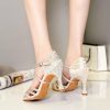 Dance Shoes | Women’s Latin Shoes Rhinestone Flare Heel Satin Indoor Color Block Dance Shoes Nude – Womens