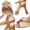 Dance Shoes | Women’s Latin Shoes Rhinestone Flare Heel Satin Indoor Color Block Dance Shoes Nude – Womens