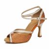 Dance Shoes | Women’s Latin Shoes Rhinestone Flare Heel Satin Indoor Color Block Dance Shoes Nude – Womens