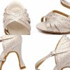 Dance Shoes | Women’s Latin Shoes Rhinestone Flare Heel Satin Indoor Color Block Dance Shoes Nude – Womens