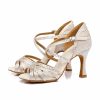 Dance Shoes | Women’s Latin Shoes Rhinestone Flare Heel Satin Indoor Color Block Dance Shoes Nude – Womens